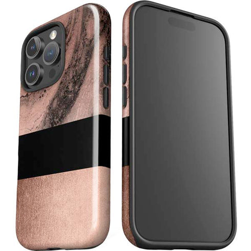Rose Gold and Black Marble iPhone 16 Pro Max Impact Case